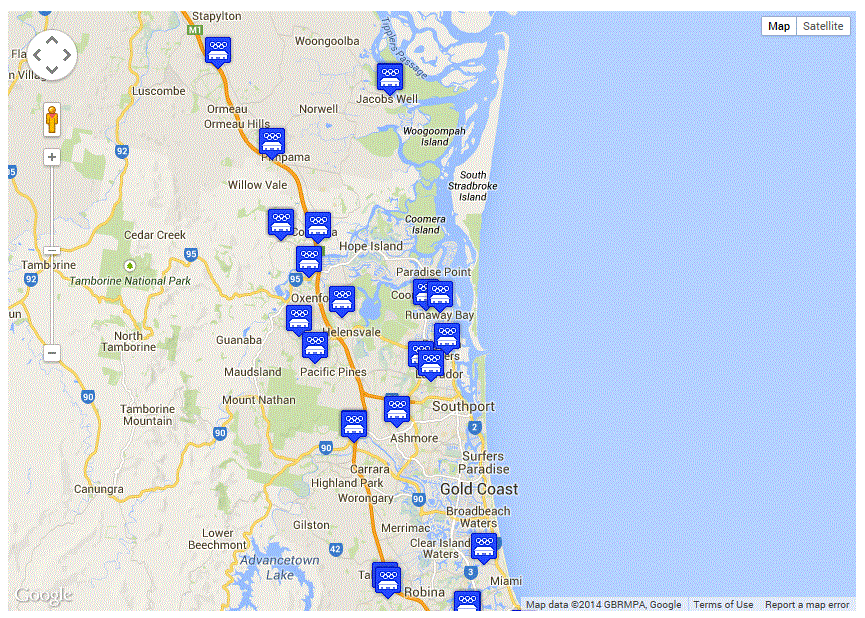 Gold Coast Sporting Facilities Map