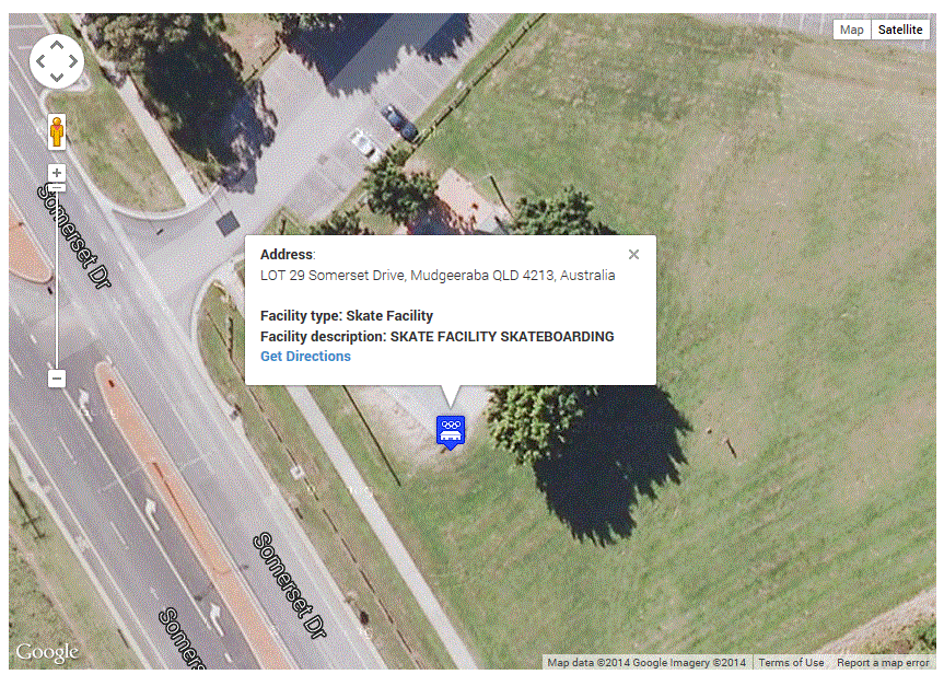 Satellite view within Google Maps shows more detail about the facility.